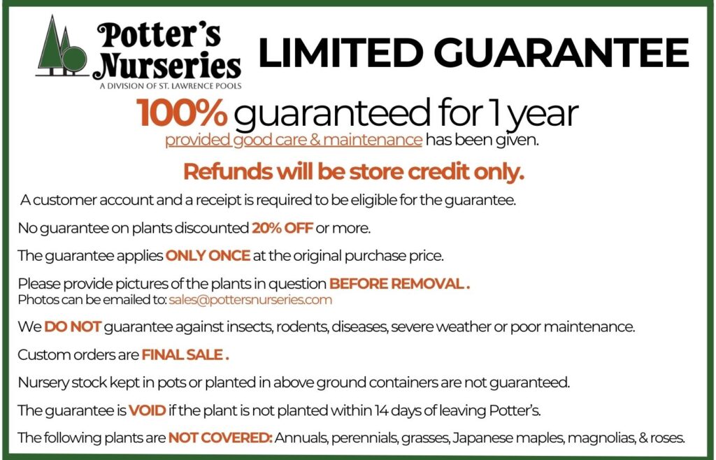 limited guaranted, Potter's nurseries